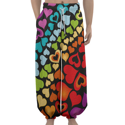 Colorful Heart Wave Pattern Print Lantern Pants