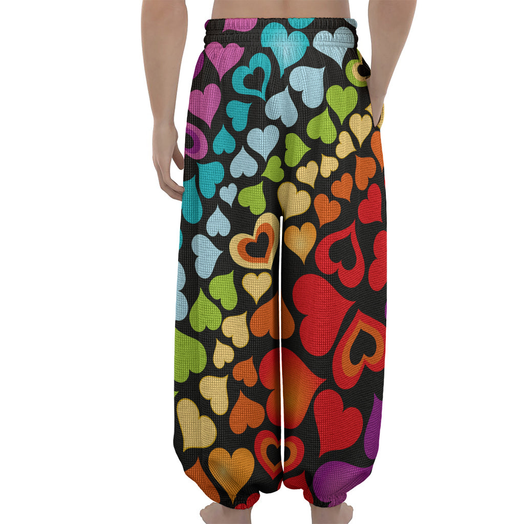 Colorful Heart Wave Pattern Print Lantern Pants