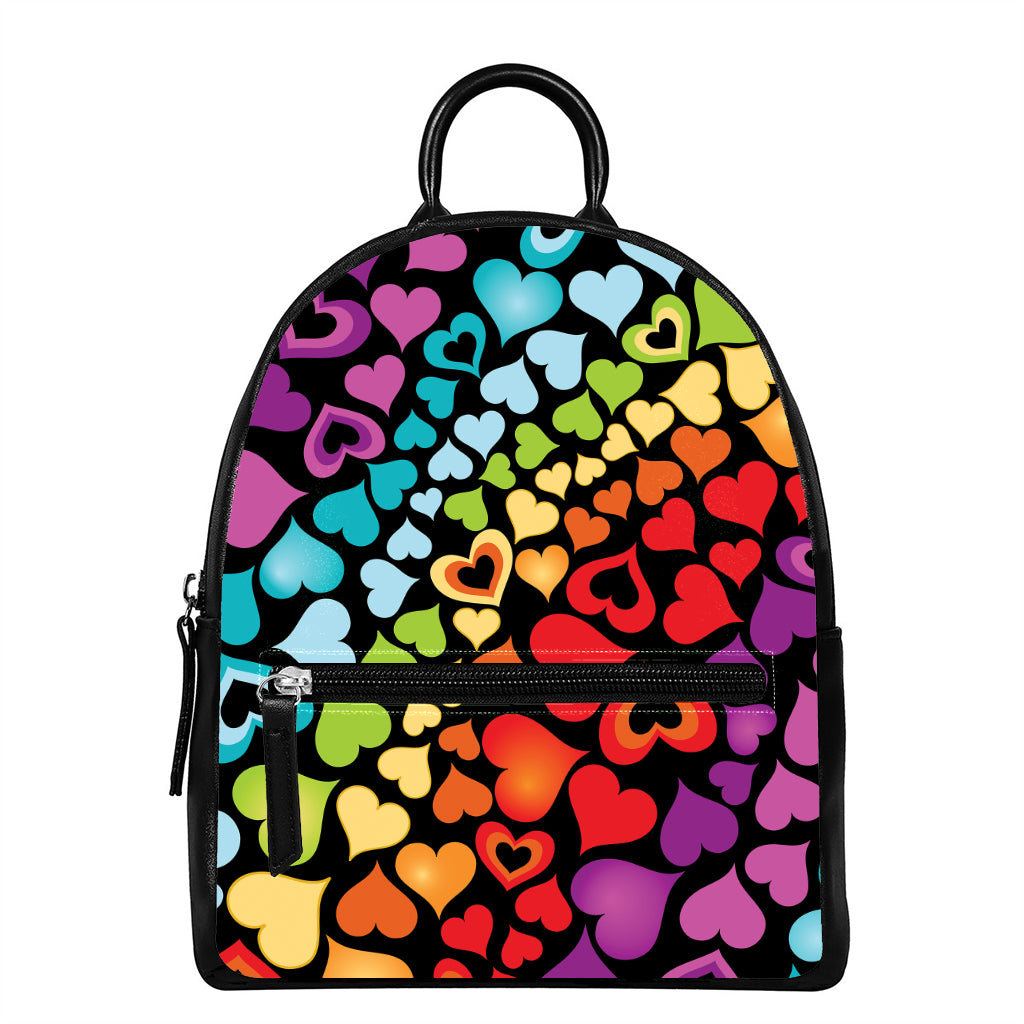 Colorful Heart Wave Pattern Print Leather Backpack