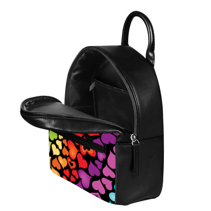 Colorful Heart Wave Pattern Print Leather Backpack
