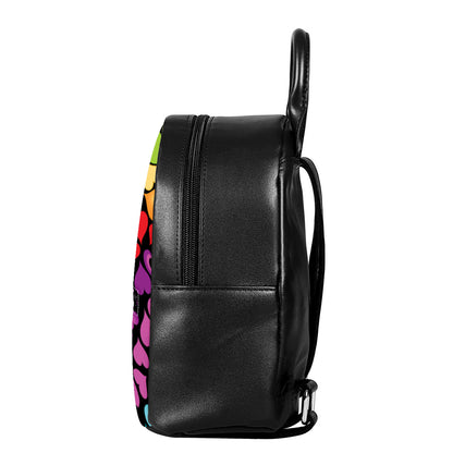 Colorful Heart Wave Pattern Print Leather Backpack