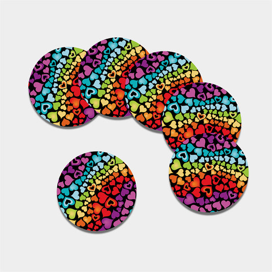 Colorful Heart Wave Pattern Print Leather Coaster Set
