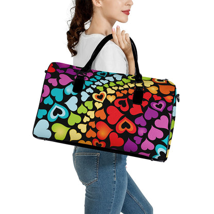 Colorful Heart Wave Pattern Print Leather Duffle Bag