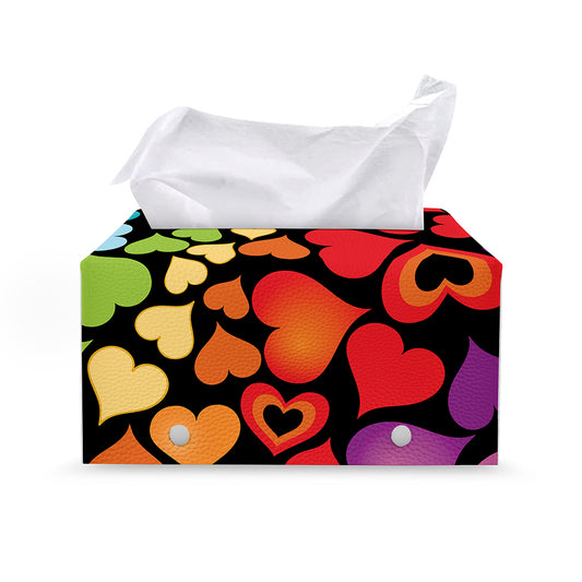 Colorful Heart Wave Pattern Print Leather Tissue Box Cover