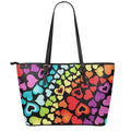 Colorful Heart Wave Pattern Print Leather Tote Bag With Zipper