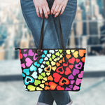 Colorful Heart Wave Pattern Print Leather Tote Bag