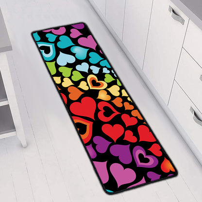 Colorful Heart Wave Pattern Print Long Kitchen Mat