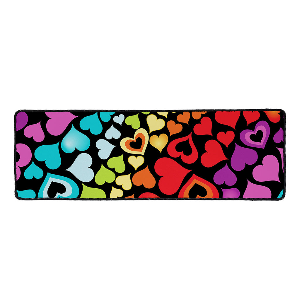 Colorful Heart Wave Pattern Print Long Kitchen Mat