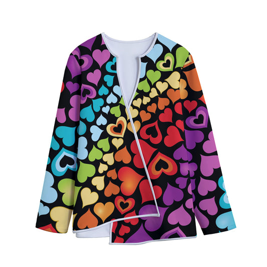 Colorful Heart Wave Pattern Print Long Sleeve Short Coat