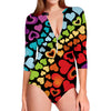 Colorful Heart Wave Pattern Print Long Sleeve Swimsuit