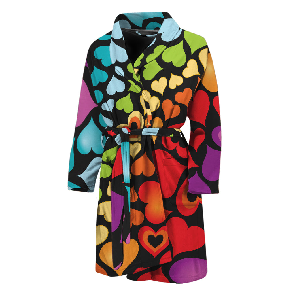 Colorful Heart Wave Pattern Print Men's Bathrobe