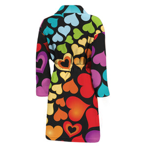 Colorful Heart Wave Pattern Print Men's Bathrobe