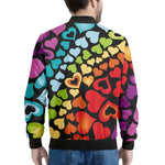 Colorful Heart Wave Pattern Print Men's Bomber Jacket