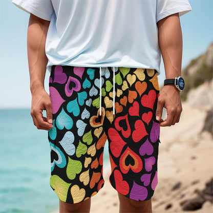Colorful Heart Wave Pattern Print Men's Cargo Shorts