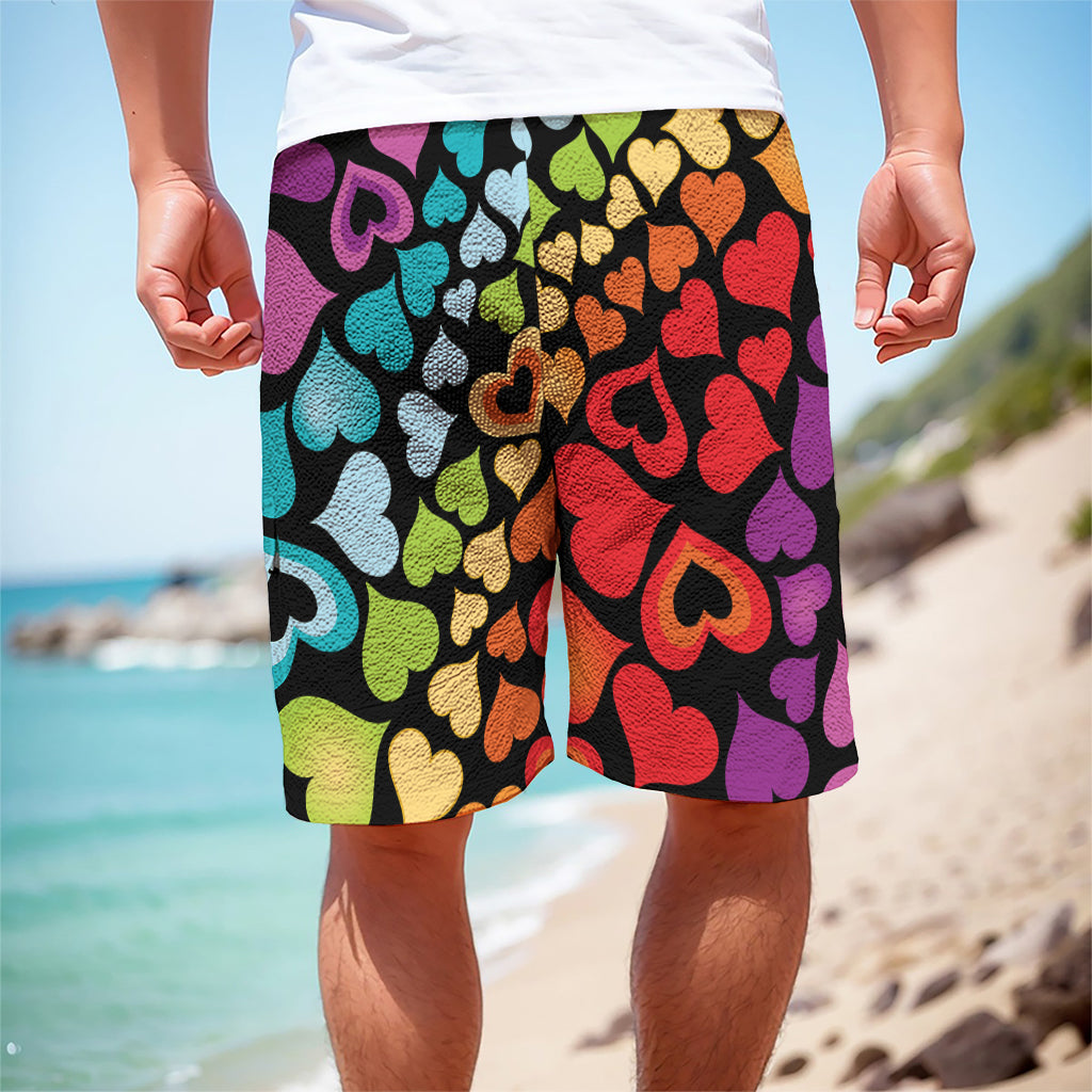 Colorful Heart Wave Pattern Print Men's Cargo Shorts