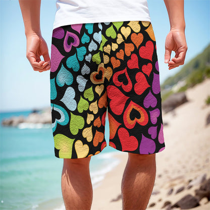 Colorful Heart Wave Pattern Print Men's Cargo Shorts