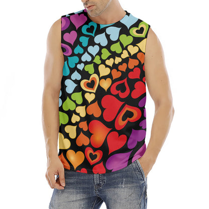 Colorful Heart Wave Pattern Print Men's Fitness Tank Top