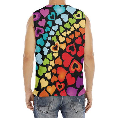 Colorful Heart Wave Pattern Print Men's Fitness Tank Top