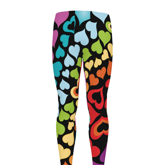 Colorful Heart Wave Pattern Print Men's leggings