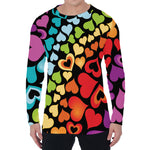 Colorful Heart Wave Pattern Print Men's Long Sleeve T-Shirt