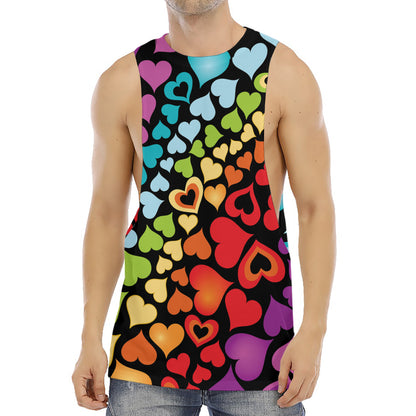 Colorful Heart Wave Pattern Print Men's Muscle Tank Top