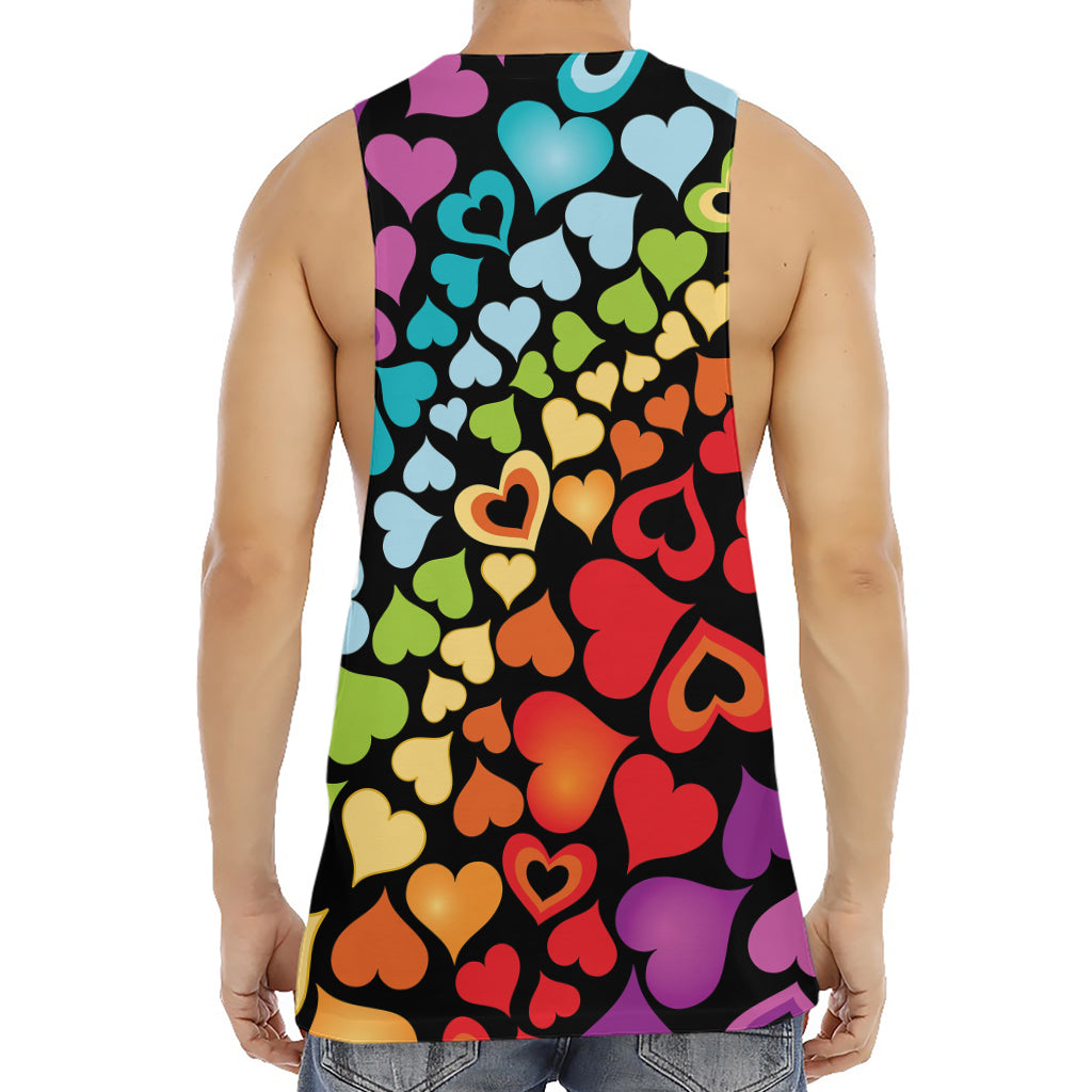 Colorful Heart Wave Pattern Print Men's Muscle Tank Top