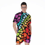 Colorful Heart Wave Pattern Print Men's Rompers