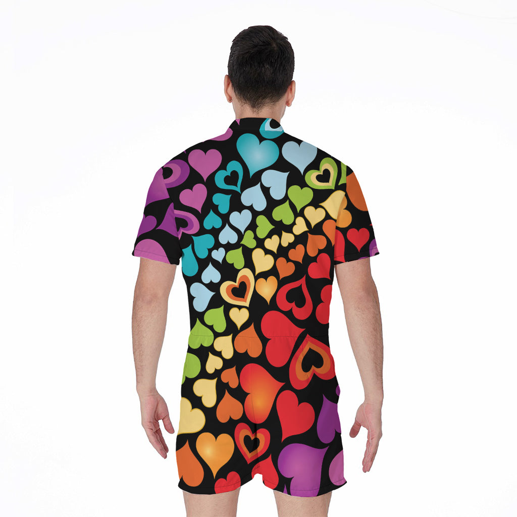 Colorful Heart Wave Pattern Print Men's Rompers