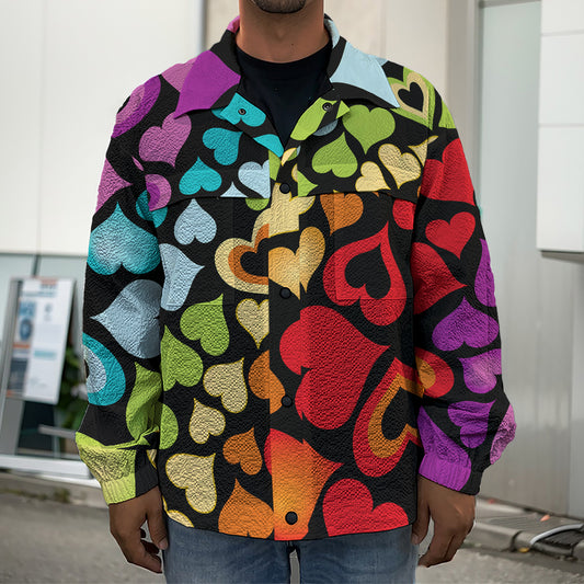 Colorful Heart Wave Pattern Print Men's Shirt Jacket