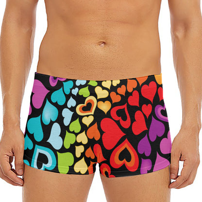 Colorful Heart Wave Pattern Print Men's Short Boxer Briefs
