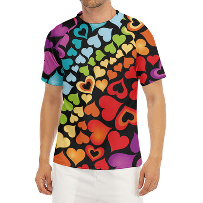 Colorful Heart Wave Pattern Print Men's Short Sleeve Rash Guard