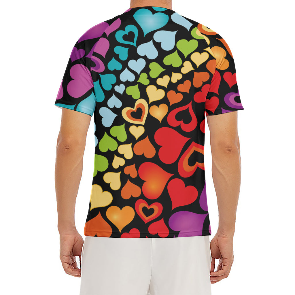 Colorful Heart Wave Pattern Print Men's Short Sleeve Rash Guard