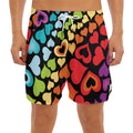 Colorful Heart Wave Pattern Print Men's Split Running Shorts