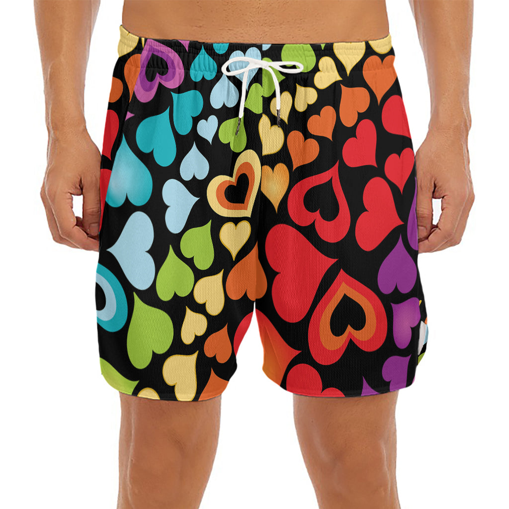 Colorful Heart Wave Pattern Print Men's Split Running Shorts