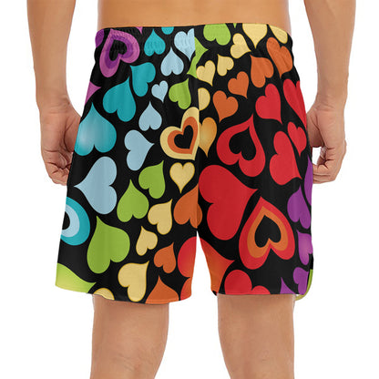 Colorful Heart Wave Pattern Print Men's Split Running Shorts