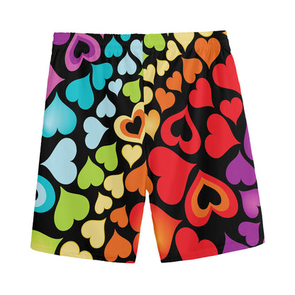 Colorful Heart Wave Pattern Print Men's Sports Shorts