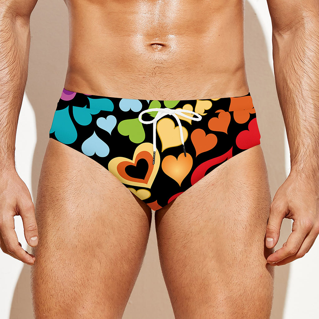 Colorful Heart Wave Pattern Print Men's Swim Briefs