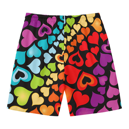 Colorful Heart Wave Pattern Print Men's Swim Trunks
