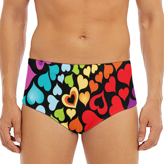 Colorful Heart Wave Pattern Print Men's Triangle Swim Briefs