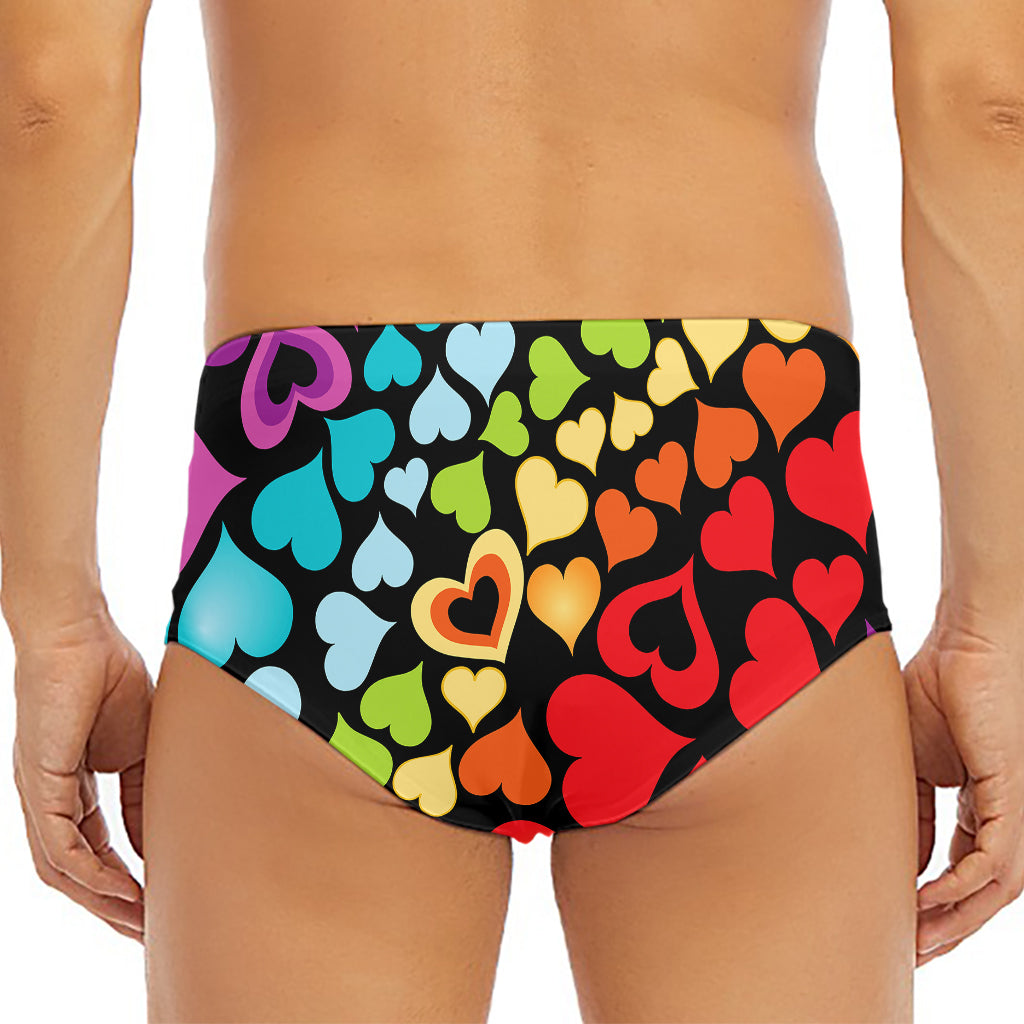 Colorful Heart Wave Pattern Print Men's Triangle Swim Briefs