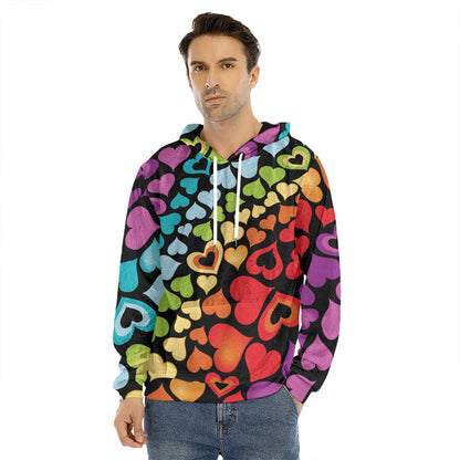 Colorful Heart Wave Pattern Print Men's Velvet Pullover Hoodie
