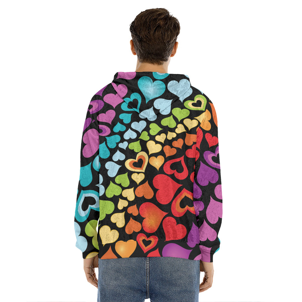 Colorful Heart Wave Pattern Print Men's Velvet Pullover Hoodie
