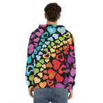 Colorful Heart Wave Pattern Print Men's Velvet Pullover Hoodie