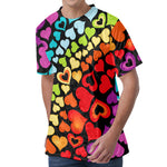 Colorful Heart Wave Pattern Print Men's Velvet T-Shirt
