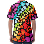 Colorful Heart Wave Pattern Print Men's Velvet T-Shirt