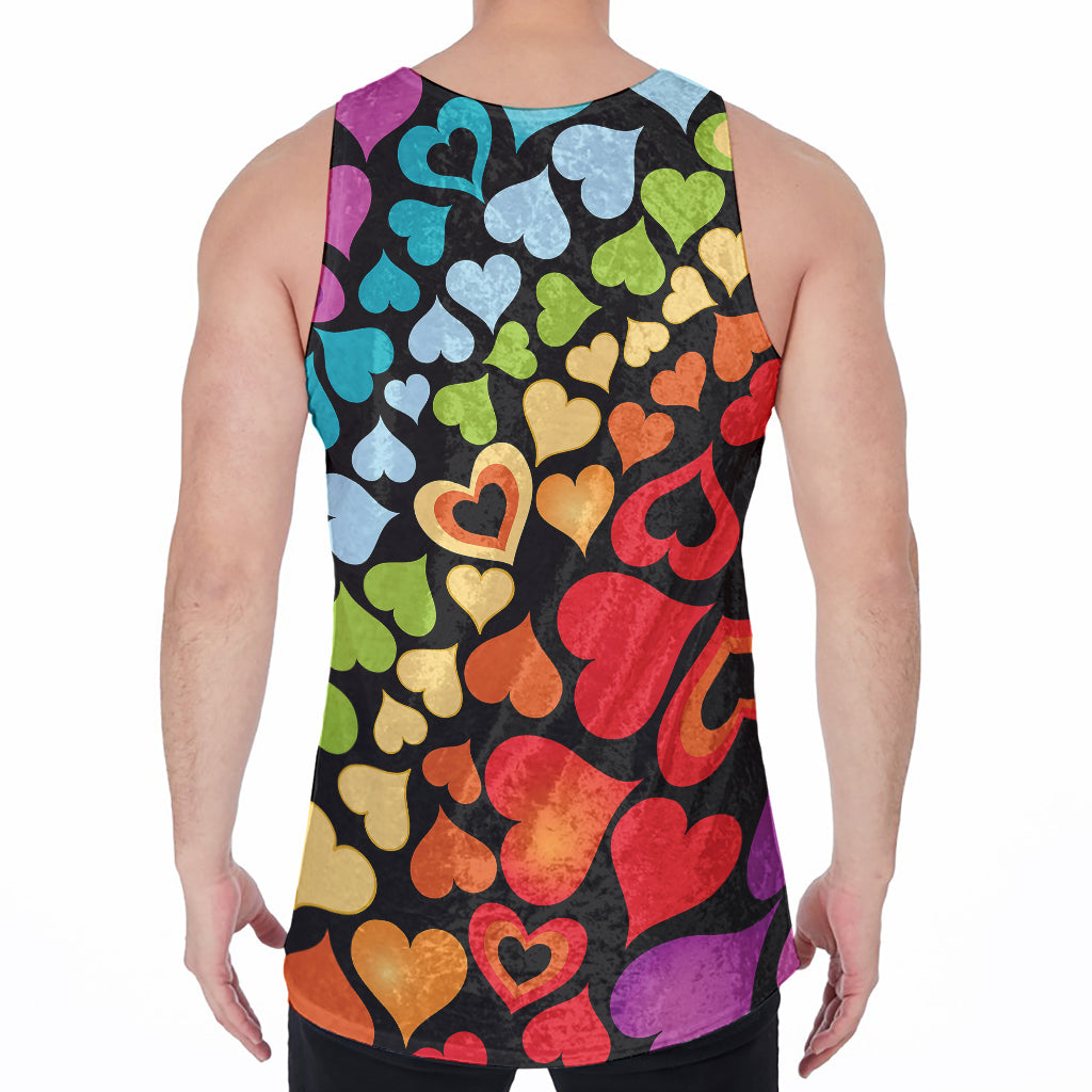 Colorful Heart Wave Pattern Print Men's Velvet Tank Top