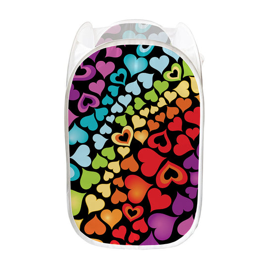 Colorful Heart Wave Pattern Print Mesh Laundry Hamper