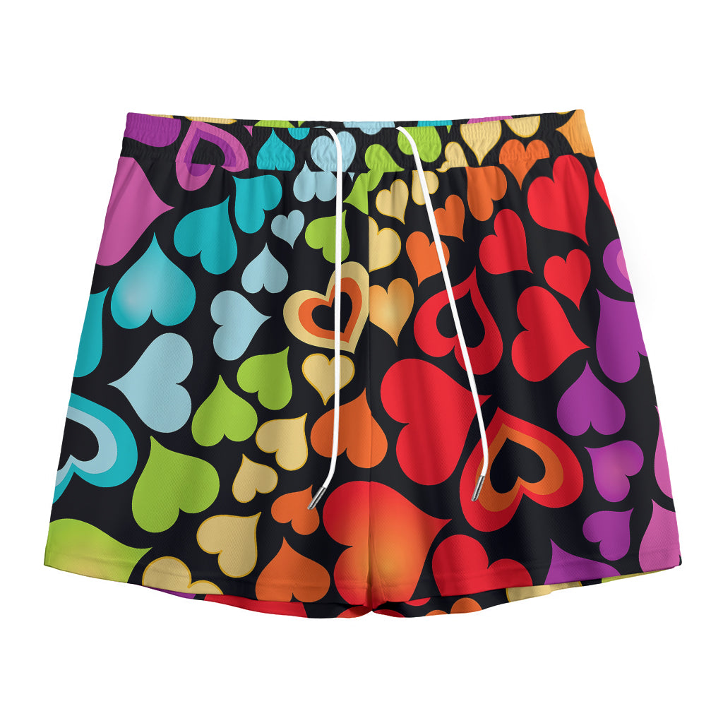 Colorful Heart Wave Pattern Print Mesh Shorts