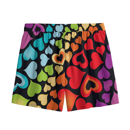 Colorful Heart Wave Pattern Print Mesh Shorts