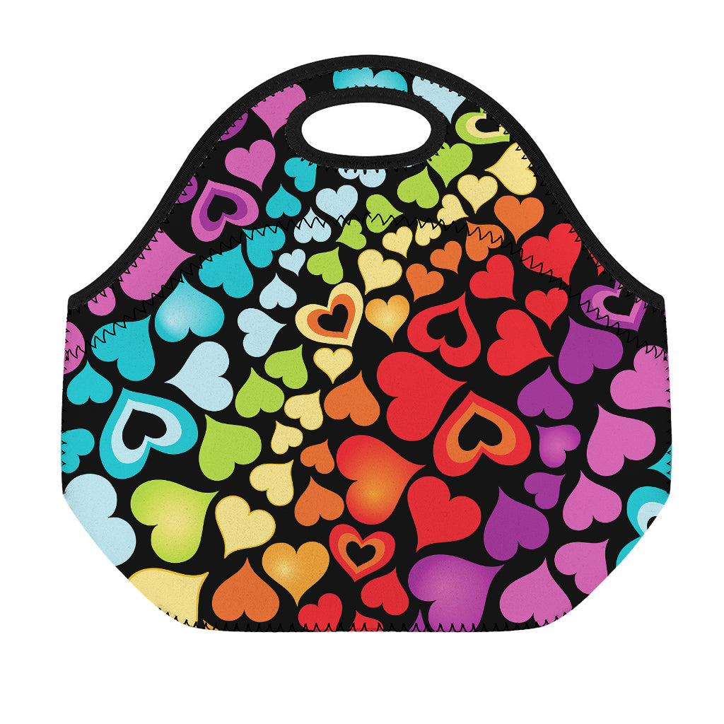 Colorful Heart Wave Pattern Print Neoprene Lunch Bag